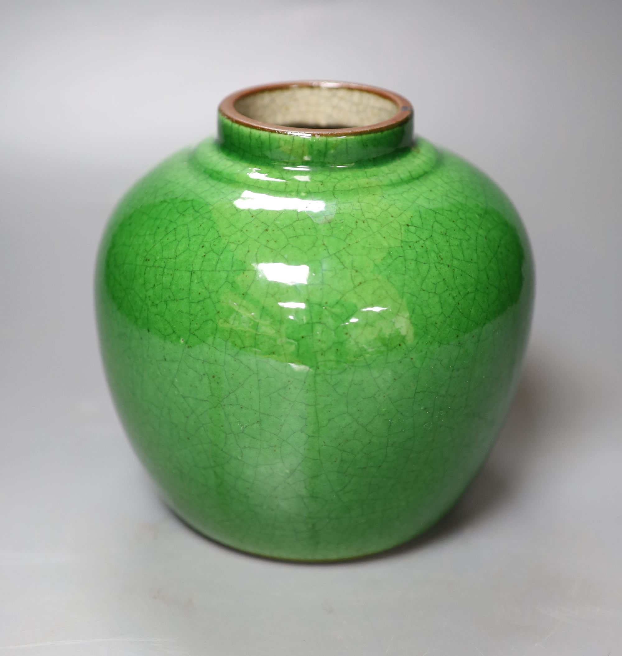 A Chinese flambe green crackle glaze vase, height 17cm